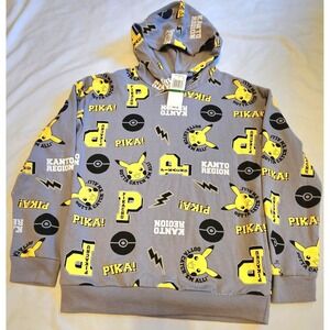 NWT Youth Pokemon Fleece Sweatshirt Pikachu Grey/Yellow Size Large
